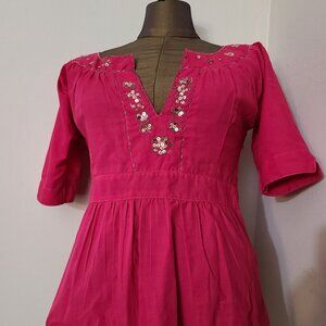 New Sequin top fuchsia and gold boho trendy blouse cleavage top hot pink